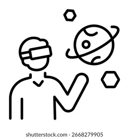 A linear icon depicting vr metaverse world