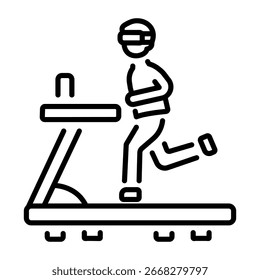 A linear icon depicting a vr treadmill machine