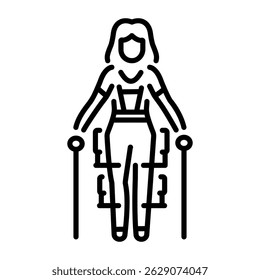 A linear icon depicting wearable robotic exoskeleton suit