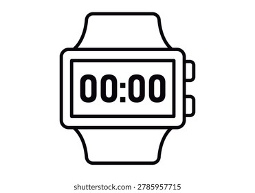 Linear icon of a digital wristwatch showing zero hours