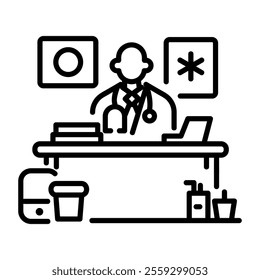 A linear icon of doctor office 