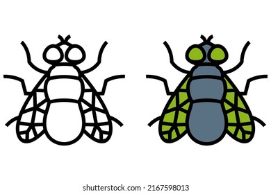 un icono lineal de una mosca verde doméstica. insectos dañinos. ilustración vectorial plana.