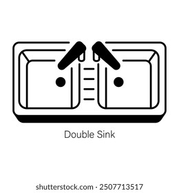 A linear icon of double sink 