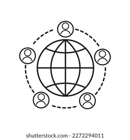 Linear icon earth people social. Global network connection. Vector illustration.