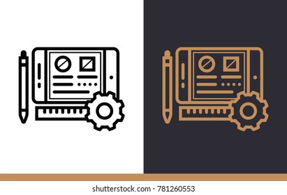 Linear icon Education apps. Online education, e-learning. Premium template suitable for presentation, website and banners