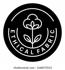 Tejido ético de icono lineal. Logotipo vectorial, placa para la fabricación ecológica. Un símbolo de la ropa natural y de calidad - el algodón. Moda consciente. Materiales éticos y ecológicamente sostenibles.