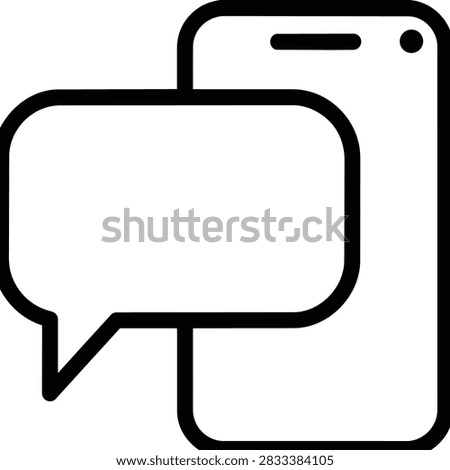 A linear icon featuring a smartphone combined with a chat speech bubble representing digital communication and messaging