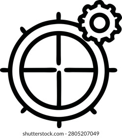Linear icon featuring a target with integrated gear showing precise goal setting strategic planning accurate project management and target achievement vector illustration for business.