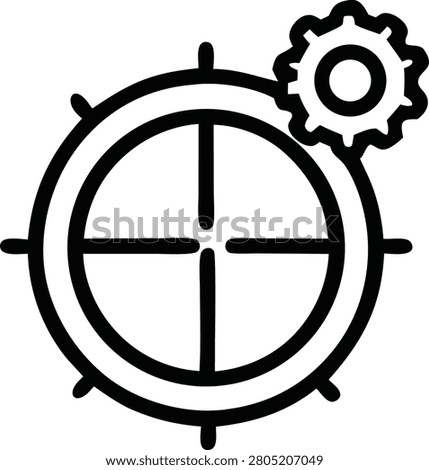 Linear icon featuring a target with integrated gear showing precise goal setting strategic planning accurate project management and target achievement vector illustration for business.