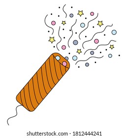 
Linear icon of festive multicolored orange confetti firecrackers for birthday and christmas. Holiday icon. Trendy flat design.