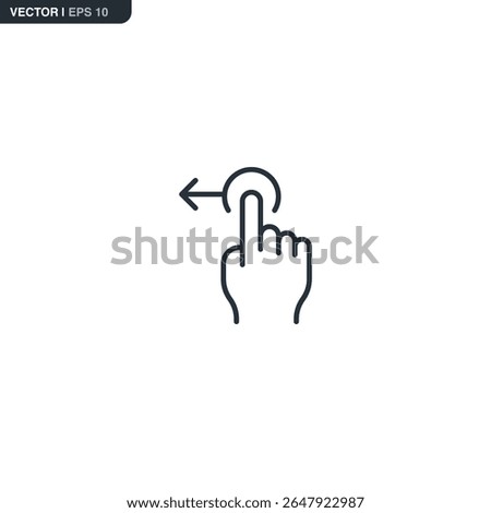 Linear icon of a finger pressing left. Perfect for mobile UI navigation, dismiss actions or carousel controls in apps and websites. Clean and minimal vector style.