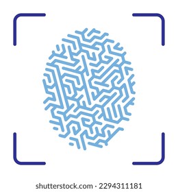 Icono lineal. Macizo de huellas digitales con celdas únicas. Identificación biométrica de huellas digitales. identificación de seguridad en banca y tecnología. Vector simple aislado en fondo blanco