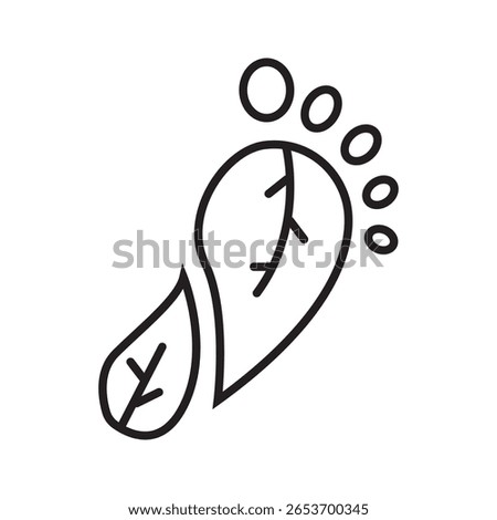 Linear icon of a footprint made with leaves, symbolizing green travel, eco lifestyle, and environmental footprint. Editable stroke. vector illustration