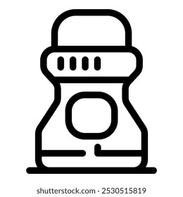 Linear icon of a futuristic robot standing with a control panel on its chest