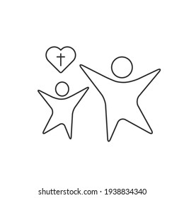 Lineare Ikone von Generationen, die christliche Überzeugungen passieren. Symbol der nächsten Generation. Liebessymbol. Stock-Vektorgrafik einzeln auf weißem Hintergrund.