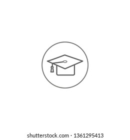 Linear icon of a graduate cap in a circle.