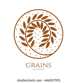 Linear icon of grains of wheat or other grain crops. Business emblems, logo for a beer, agriculture, ecology concepts, health.