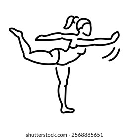 A linear icon of gymnastic girl doing leg balancing exercise 