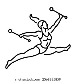 A linear icon of gymnastic woman doing split jump 