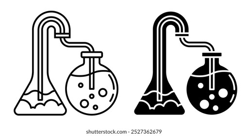 Linear icon. Halloween chemical reaction occurring between test tubes in liquids with release of gas. Simple black and white vector isolated on white background