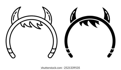 Icono lineal. Diadema de Halloween con cuernos, decoración de la cabeza para la mascarada. Vector blanco y negro simple aislado en el fondo blanco