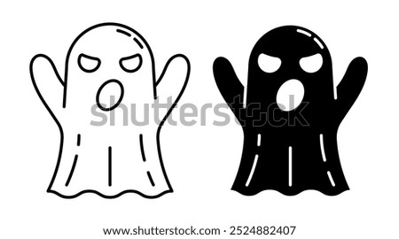 Linear icon. Halloween ominous ghost that scares people with otherworldly sounds and eerie screams. Simple black and white vector isolated on white background
