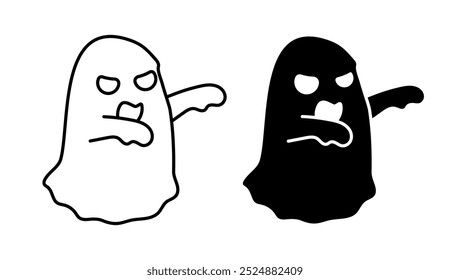 Linear icon. Halloween sinister ghost stretches her hands forward and scares with otherworldly sounds and eerie screams. Simple black and white vector isolated on white background