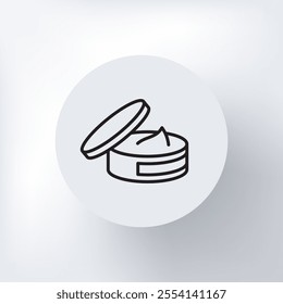 Linear icon of a hand or face cream in a circle on a light gray background.