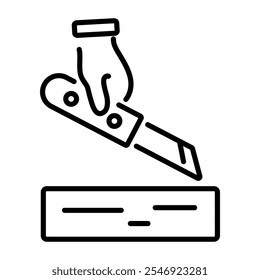 Linear icon of a hand holding a marking knife