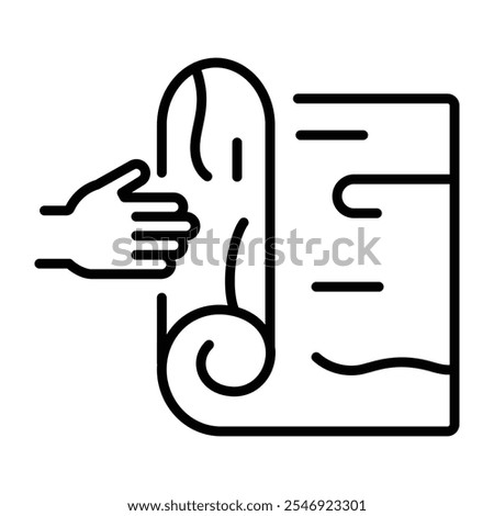 Linear icon of a hand holding a roll of wood veneer