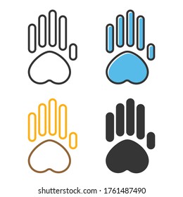 Icono lineal de una mano, símbolo de paro de mano, gesto de una mano humana. Ilustración vectorial.