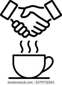 Linear icon of handshake and cup of coffee as concept of business lunch or meeting