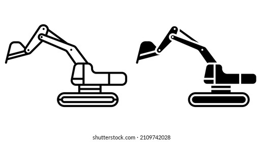 Linear icon. Heavy excavator machine for construction and earthworks. Industrial machinery and equipment. Simple black and white vector isolated on white background