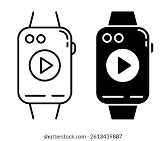 Linear icon. High tech smart wristwatch with music playback function. Simple black and white vector isolated on white background