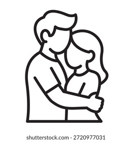 Icono lineal de abrazando a la pareja con un trazo editable para el Día de San Valentín. Amor romántico, relación, citas y boda para tarjeta, invitación, App, logotipo y diseño de redes sociales.