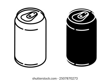 Linear icon, Isometric  aluminum can with soft drinks. Storing cocktails and soda in jar. Simple black and white vector isolated on white background