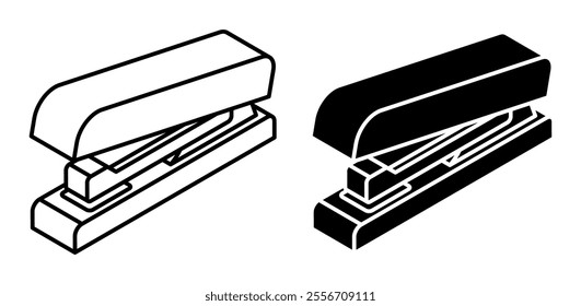 Linear icon, isometric office staplers for joining sheets of paper with staples. Simple black and white top view vector isolated on white background