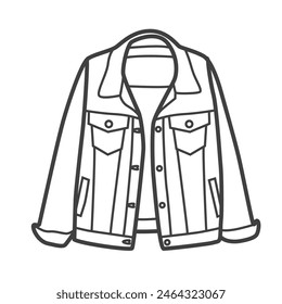 Linear icon of a jacket. Simple black and white vector illustration of women's clothing in a minimalist line style. Perfect for fashion and apparel design projects.