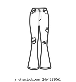 Linear icon of jeans. Simple black and white vector illustration of women's clothing in a minimalist line style. Perfect for fashion and apparel design projects.