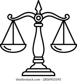 Linear icon of justice scales representing legal balance, fair judgment, courtroom proceedings, and equality as depicted in 280.jpg.