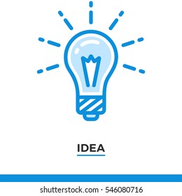 Linear icon of lamp, idea concept. Pictogram in outline style on white. Vector modern flat design element for mobile application and web design.