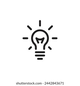 Linear icon of a light bulb with rays, a concept of business ideas and creativity.