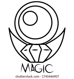 Icono lineal con una bola mágica sobre un fondo blanco. Símbolo de divinidad y brujería. Ilustración de material vectorial en el estilo de contorno.
