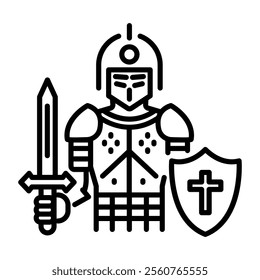 A linear icon of medieval knight character 