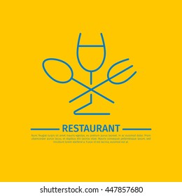 Linear icon in a modern flat design. A single logo for a restaurant on a bright yellow background with text .