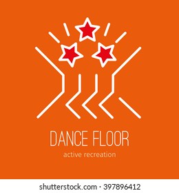 Linear Icon In A Modern And Trendy Flat Style. The Icon Of The Dance Floor In The Form Of Silhouettes Of Men Under The Stars On A Bright Background.