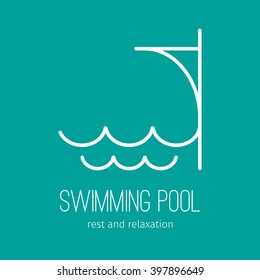 Linear icon in a modern and trendy flat style. Pool icon in the form of waves and jumping silhouette on a bright background.