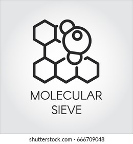 Linear icon of molecular sieve concept. Black contour pictograph