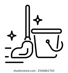 Ein lineares Symbol von Wischstock und Eimer