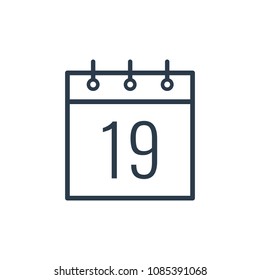 Linear icon of the nineteenth day of the calendar.